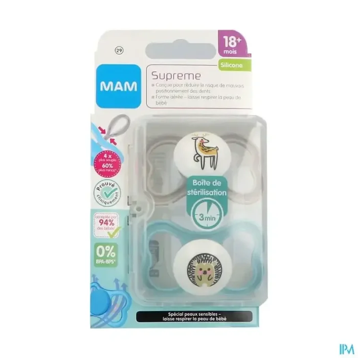 Mam sucette anatomique silicone supreme +18m boite sterilisation n29 x2