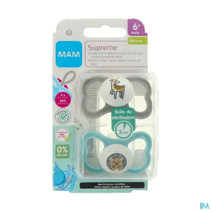 Mam sucette anatomique silicone supreme +6m boite sterilisation n28 x2