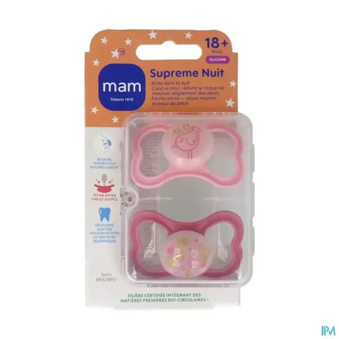 Mam sucette supreme nuit +18m silicone x2