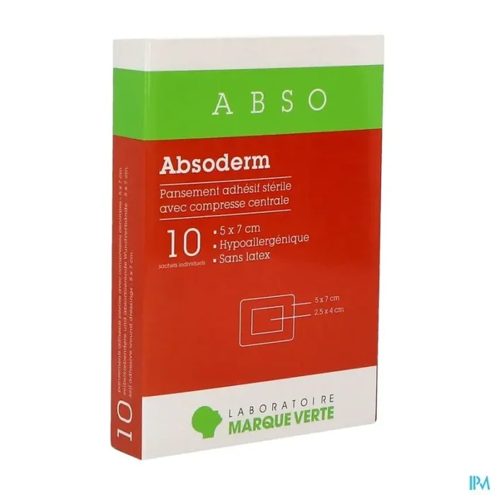 Marque verte absoderm pansement absorbant sterile 5cm x 7cm 10