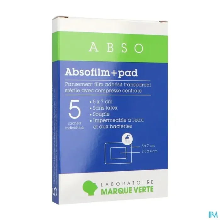 Marque verte absofilm+pad pansement film transparent 5cm x 7cm 5