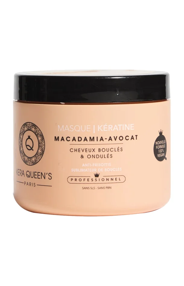 Masque réparateur – Kératine, macadamia & avocat – Cheveux bouclés, secs & abîmés – 500 ml
