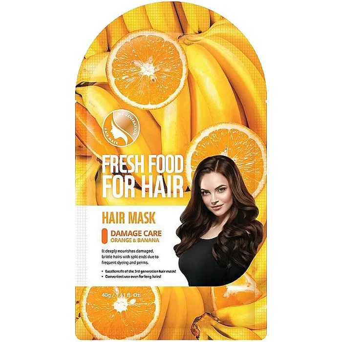 Masque réparateur unidose en tissu – Orange & banane – Cheveux colorés & abîmés