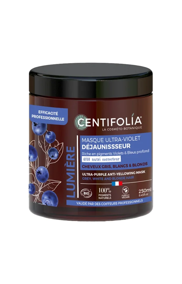 Masque ultra violet déjaunisseur bio – Cheveux gris, blanc & blond – 250 ml