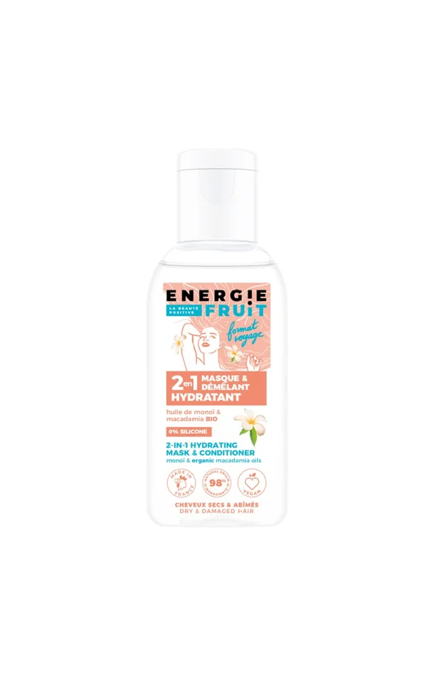 Masques hydratants 2-en-1 – Monoï & huile de macadamia bio – Cheveux secs & abîmés – 2 x 75 ml
