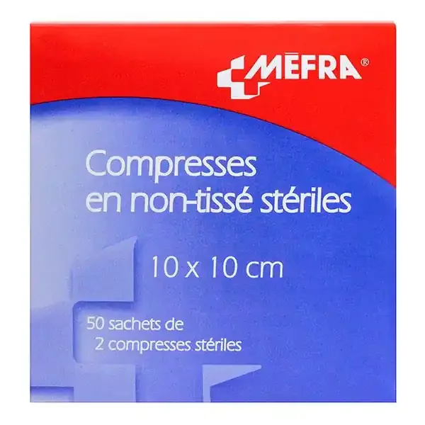 Mefra compresses stériles non tissées premiers soins 10cm x 10cm (50×2 compresses)