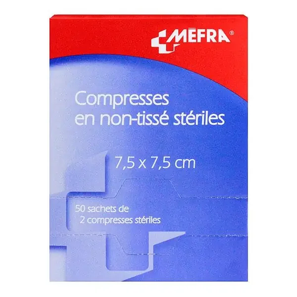 Mefra compresses stériles non tissées premiers soins 7,5cm x 7,5cm (50×2 compresses)