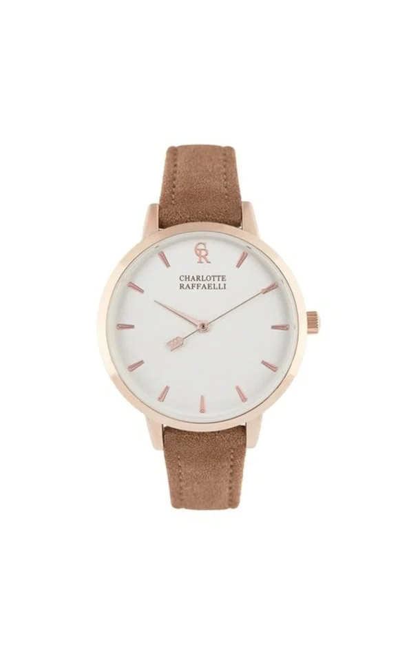Montre – Marron velours & rose gold – Cadran blanc brillant – 36 mm