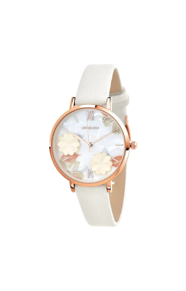 Montre – Simili cuir blanc & laiton rose gold