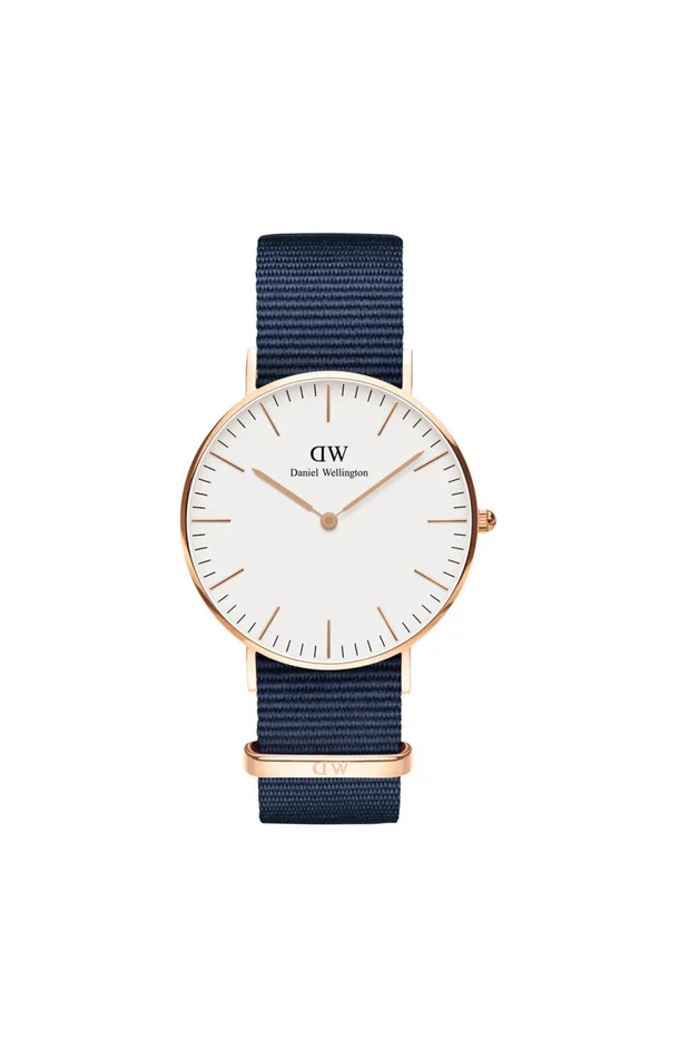 Montre à quartz – Acier inoxydable or rose & polyester – Femme