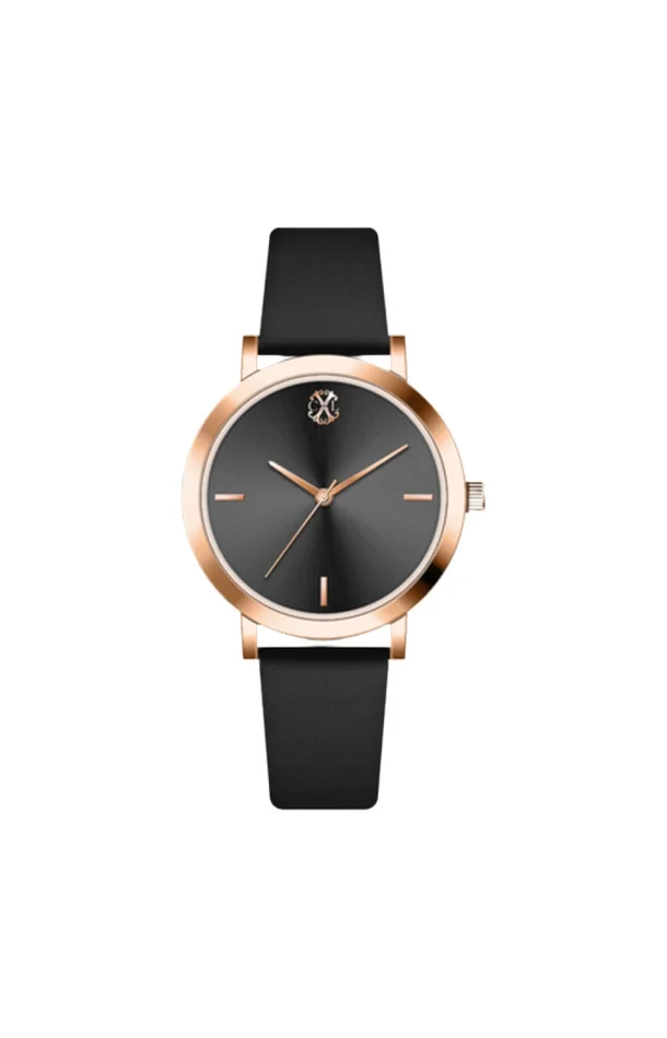 Montre à quartz – Doré rose & bracelet noir