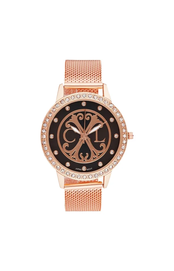 Montre à quartz en acier inoxydable – Noir et doré rose