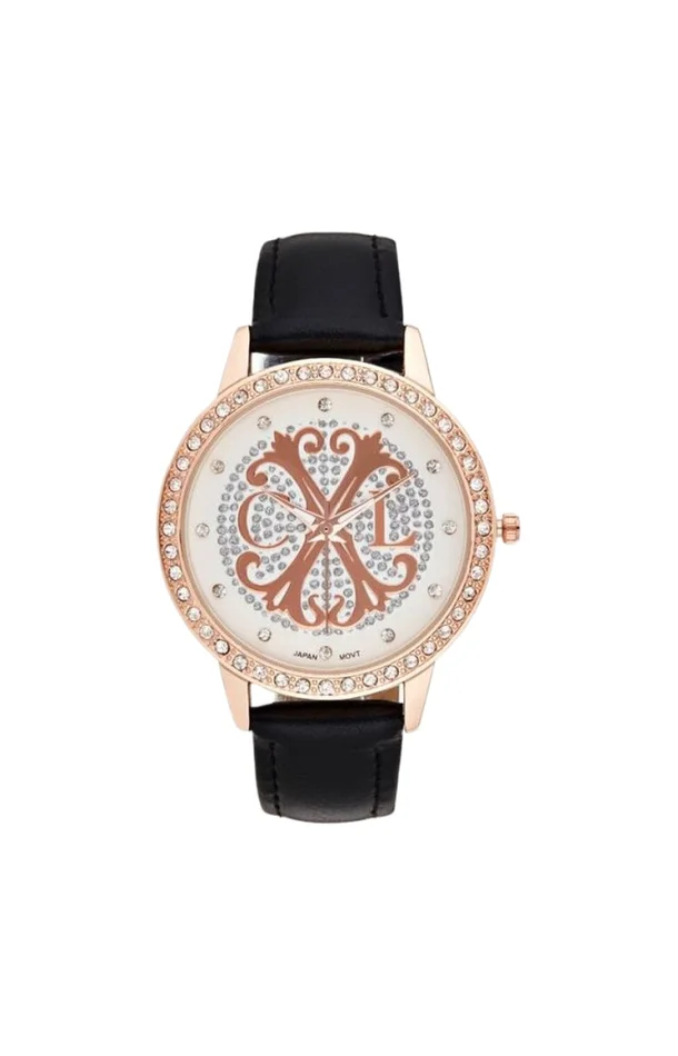 Montre à quartz en polyuréthane – Noir & doré rose