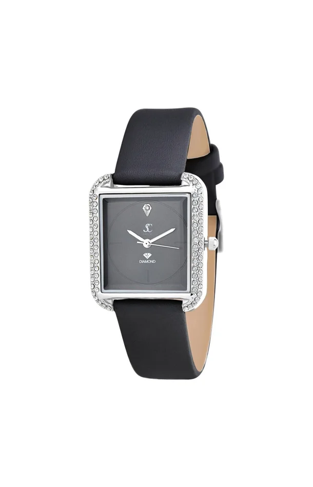 Montre Marwa – Diamant rond & cristaux scintillants – Noir