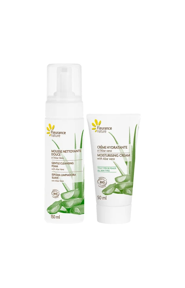 Mousse nettoyante & crème hydratante bio – Aloe vera – Visage