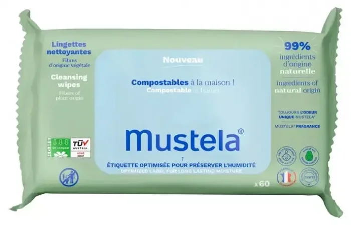 Mustela Lingettes Nettoyantes Compostables Parfumées x60