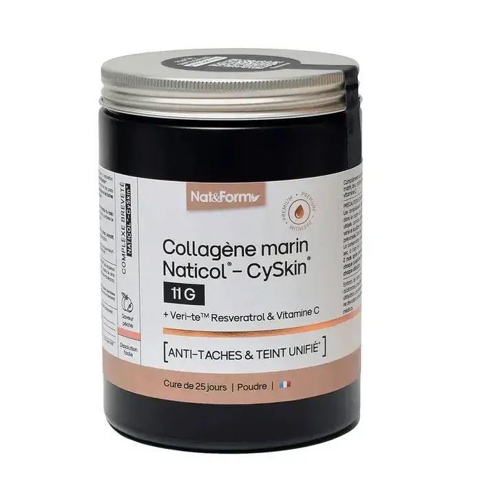 Nat & Form Collagène Marin Naticol CySkin 11g Anti-Tâches et Teint Unifié Saveur Pêche 365g