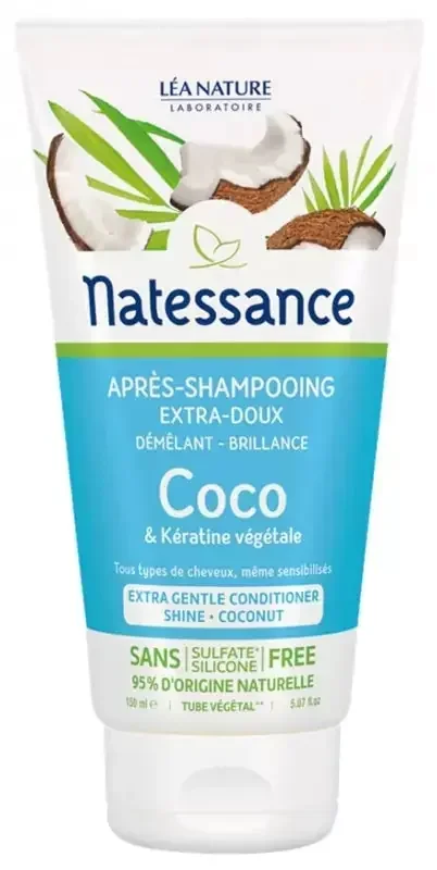 Natessance Après-Shampooing Extra-Doux – Brillance – Coco & Kératine Végétale – Usage Fréquent