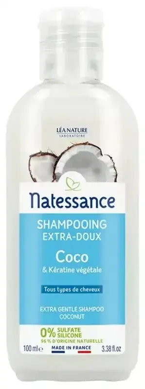 Natessance Shampoing Extra-Doux Coco & Kératine Végétale Tous Types de Cheveux 100 m