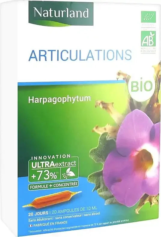 Naturland Articulations bio, Harpagophytum 20 ampoules de 10ml