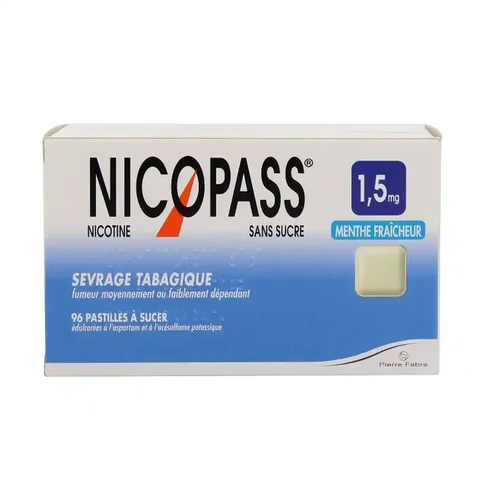 Nicopass 1.5Mg Sans Sucre Menthe Fraicheur 96 pastilles a Sucer