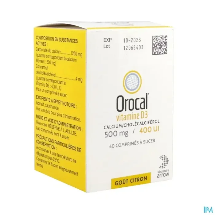 Orocal vitamine d3 500mg/ 400ui comprimé à sucer 60