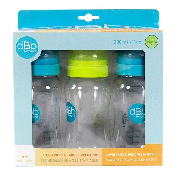 Pack 3 biberons 330ml 4mois+ bleu & vert