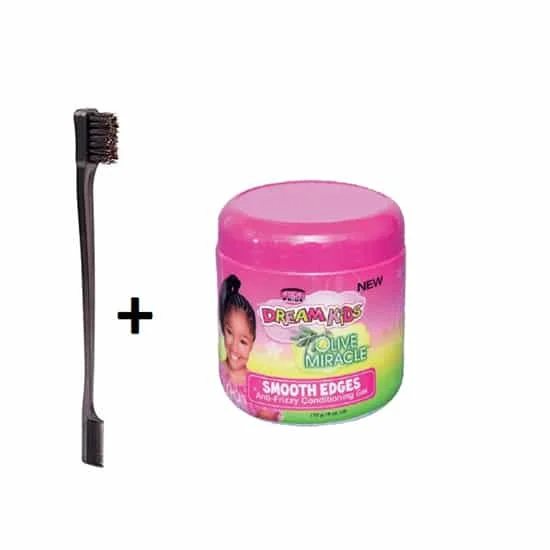 Pack African Pride Dream Kids Smooth EDGES Anti frizzy Gel 170g +Brosse Baby hair