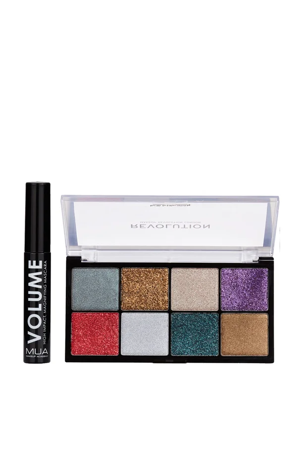 Palette de 8 ombres à paupières & mascara volume – Glitter & Noir