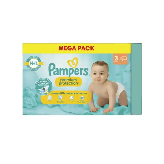 Pampers Bebe Premium Protection 114 couches Taille 3 de 6Kg-10Kg