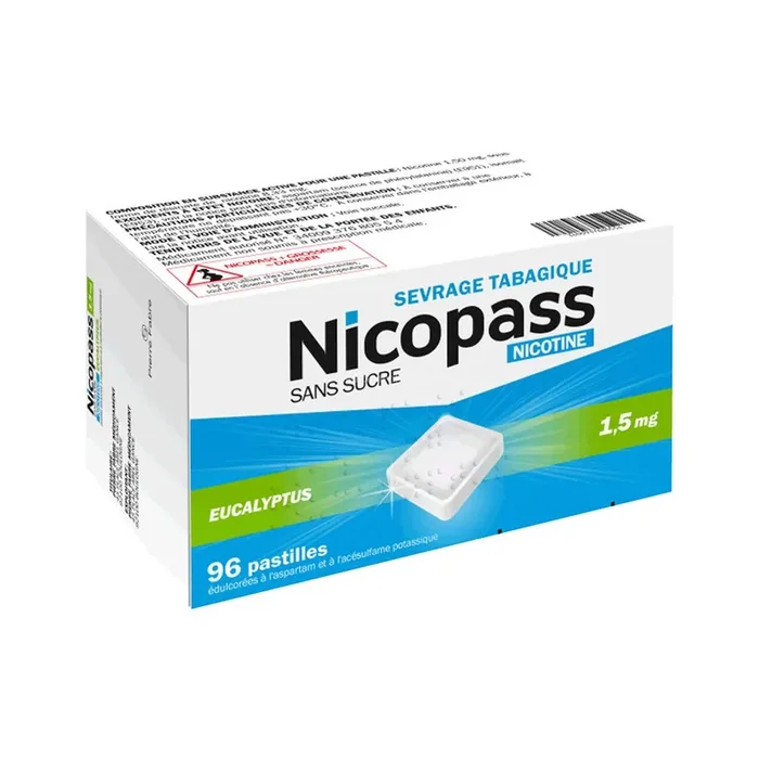 Pastilles Nicopass 1,5mg – Sans sucre – Eucalyptus – 96 pastilles