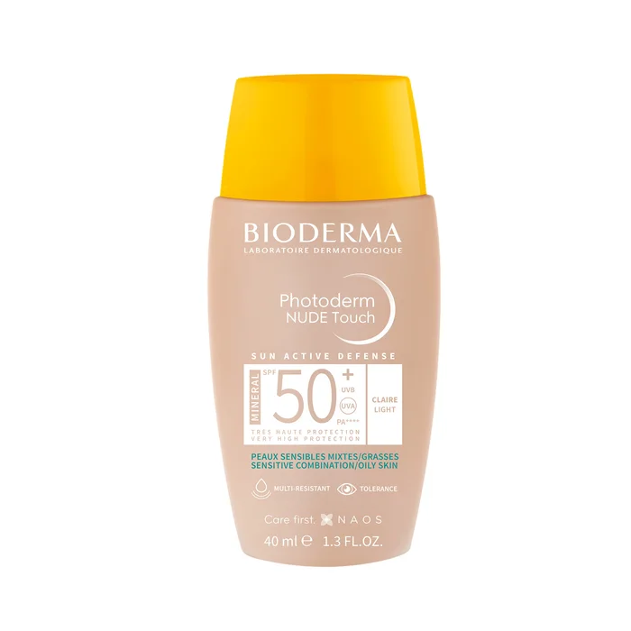 Photoderm Nude Touch – Soin Minéral Teinté Clair – Peaux Sensibles Mixtes/Grasses SPF50+ 40 ml