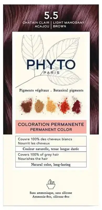 Phyto Couleur Coloration Permanente – Pigments Végétaux – Coloration 5.5 Châtain Clair Acajou