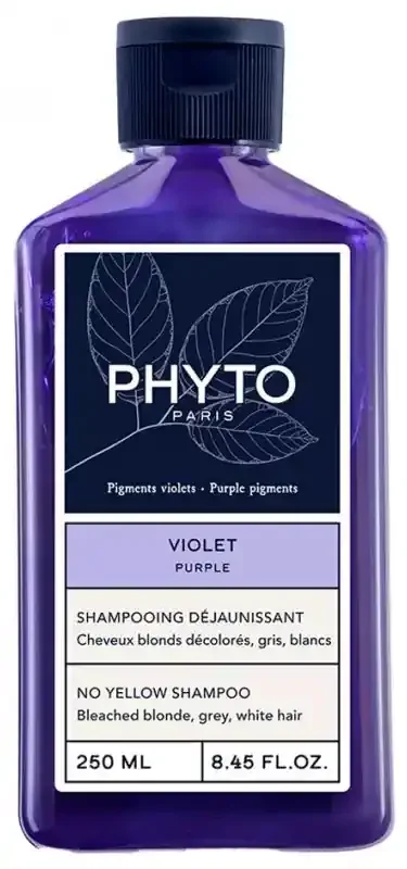 Phyto Shampooing Violet Déjaunissant – Cheveux Blonds Décolorés Gris Blancs – Flacon 250 ml
