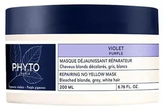Phyto Violet Masque Déjaunissant Réparateur – Cheveux Blonds Décolorés Gris Blancs – Pot 200 ml