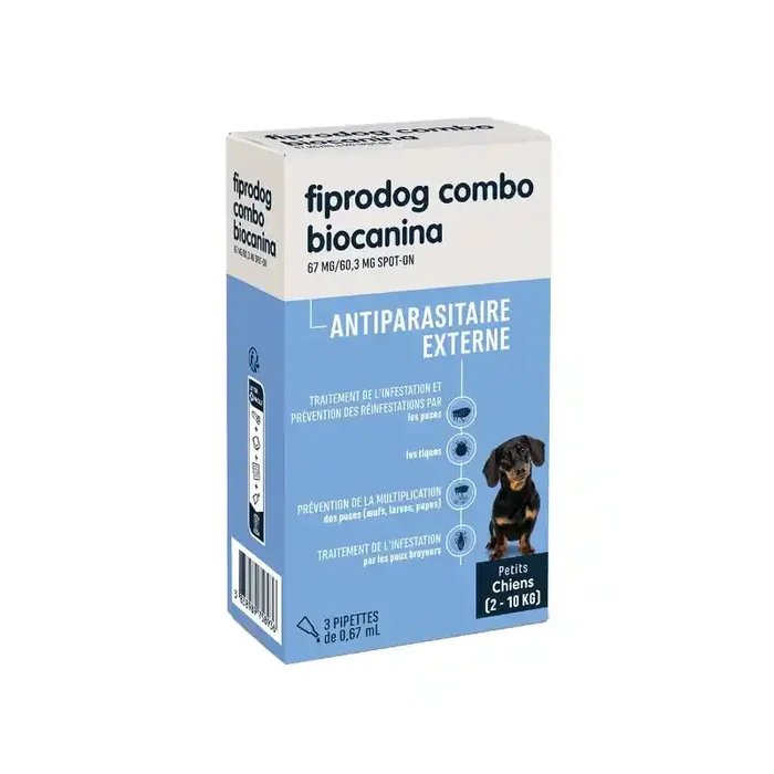 PIPETTES FIPRODOG COMBO 67MG PETITS CHIENS 2-10G ANTIPARASITAIRE EXTERNE BIOCANINA