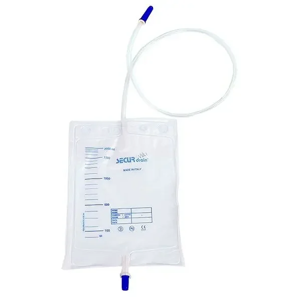 Poche à urine 2L non stérile Securdrain – avec valve de non-retour et robinet de vidange