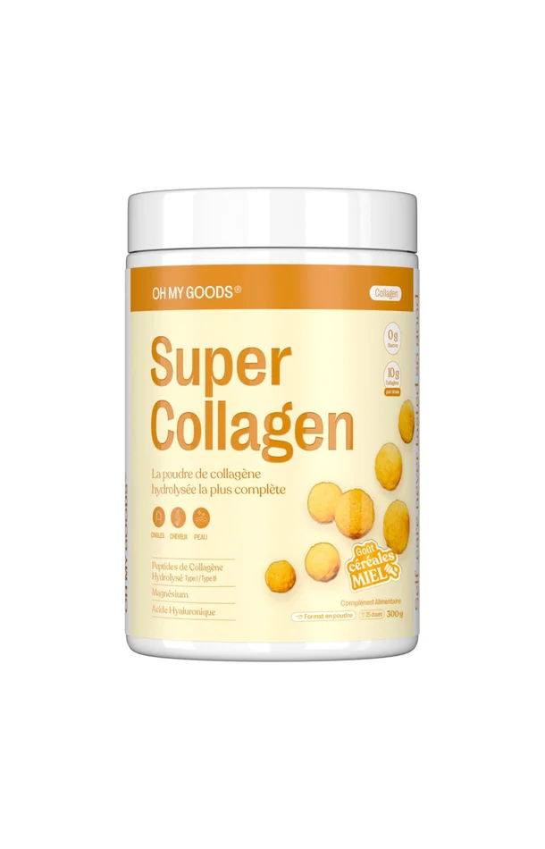 Poudre de collagène hydrolysée – Super Collagen – Goût céréales miel – 300 g