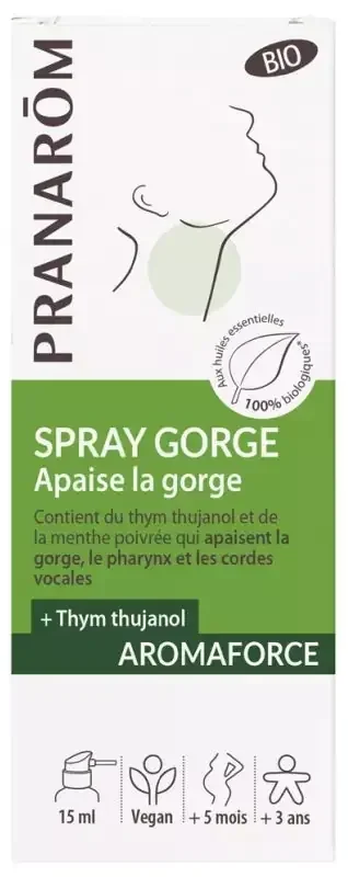 Pranarôm Aromaforce Spray Gorge Aux Huiles Essentielles 100% Pures et Biologiques Apaise et Adoucit 15 ml