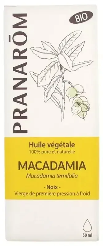 Pranarôm Huile Végétale Macadamia Bio Première Pression à Froid Des Noix de Macadamia 50 ml