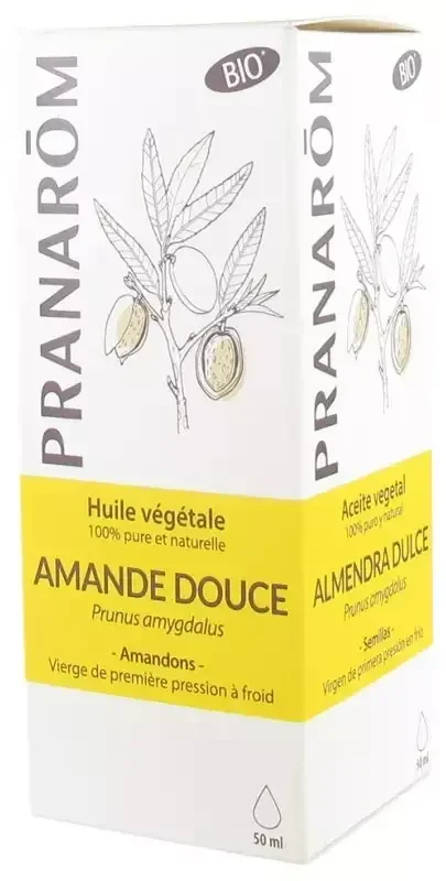 Pranarôm Huile Végétaleamande Douce Bio Adoucissante et Protectrice Première Pression à Froid Des Amandes Fruits de l‘Amandier 50 ml