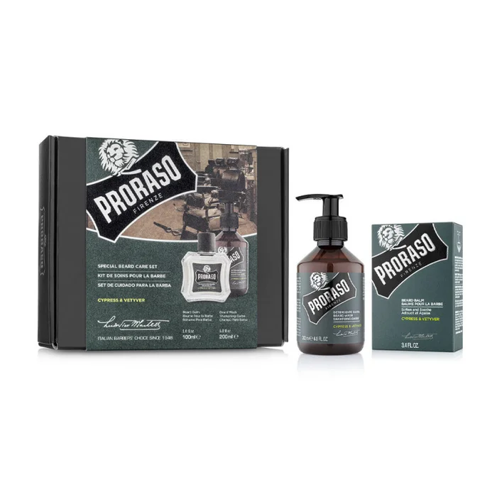 PRORASO DUO PACK – Shampoing + Baume à barbe CYPRESS & VETYVER