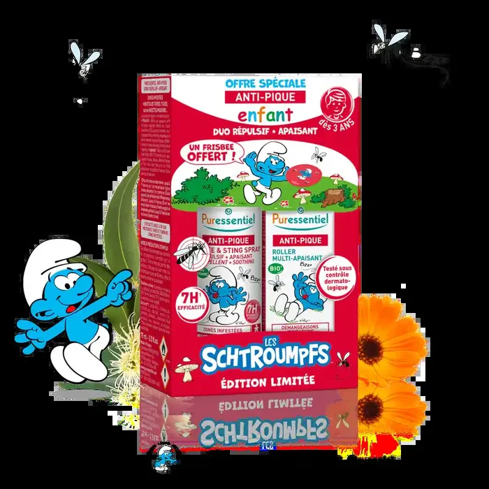 Puressentiel Coffert Les Schtroumpfs anti moustiques Duo Répulsif + Apaisant Enfant