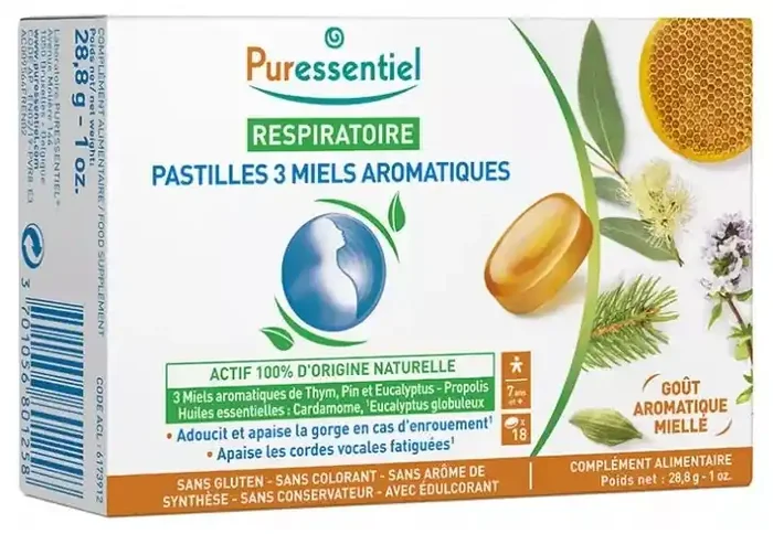 Puressentiel Pastilles Respiratoire Aux 3 Miels Aromatiques – 18 Pastilles