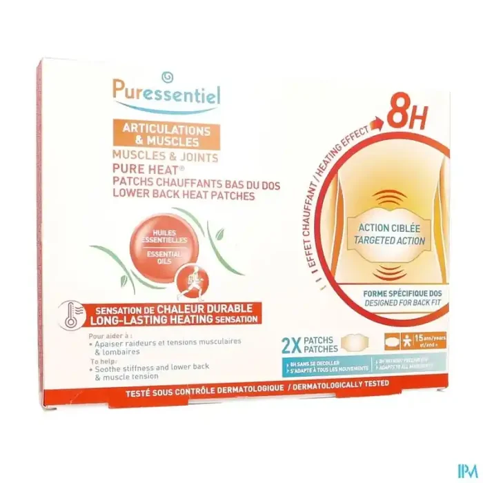 Puressentiel patch chauffant bas du dos pure heat articulations muscles aux 14 huiles essentielle x2
