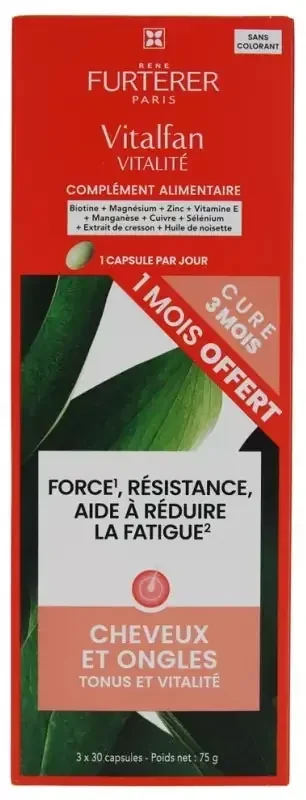 René Furterer Vitalfan Vitalité Cheveux et Ongles Complément Alimentaire – Offre Spéciale Trio 3 x 30 Capsules