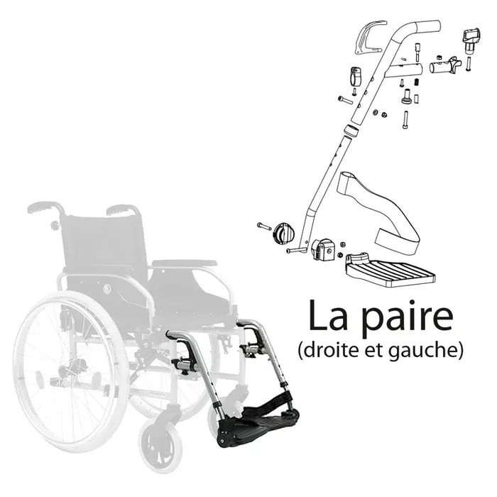 Repose Pieds Complet – Fauteuil roulant D200 – Largeur assise 44 à 46 cm – la Paire
