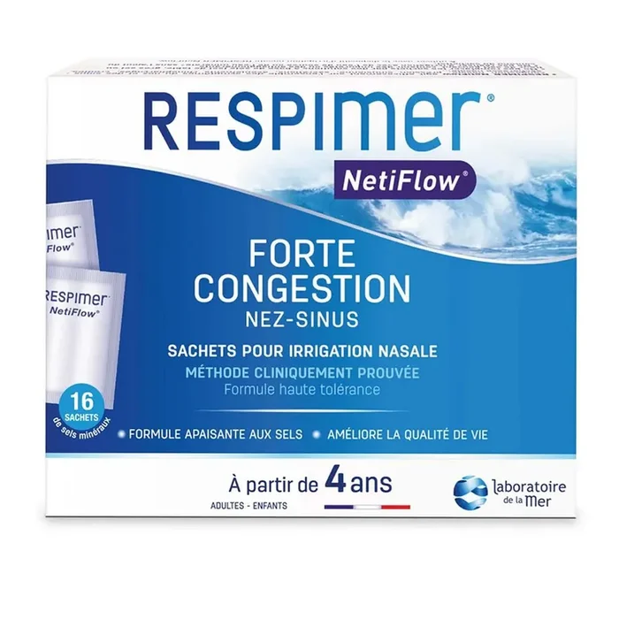 Respimer Netiflow – Forte congestion Nez et Sinus – Recharges 16 Sachets
