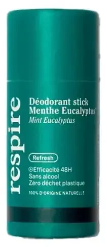 Respire Déodorant Menthe Eucalyptus Stick Solide Efficacité 48H Carton Bio 50 g