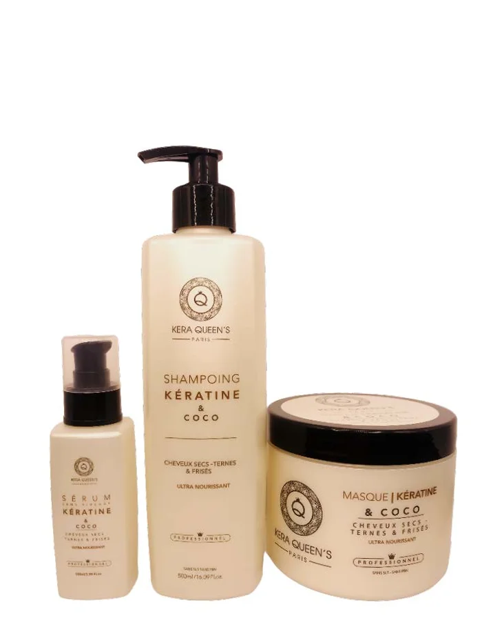 Rituel Kératine et Coco – Shampoing 500ml + Masque 500ml + Sérum 100ml